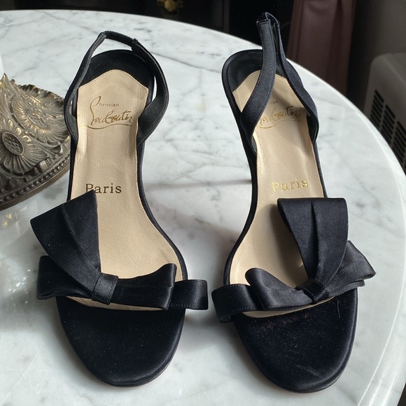 Christian Louboutin sling back open toe satin bow heel - Picture 2 of 6